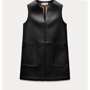 Zara Elegant Black Faux leather Mini Shift Dress